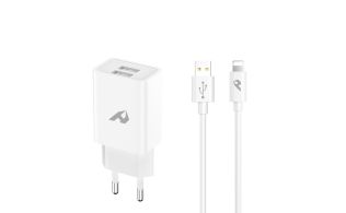 ADAPTADOR DE RED ENJOY USB 2 USB X 5V/24A CON CABLE LIGHTNING BLANCO