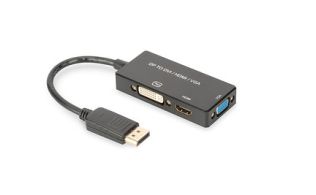 CONVERSOR DIGITUS DISPLAYPORT DP - HDMI+DVI+VGA M-H/H/H 0,2M 3 1 CE DORADO NEGRO