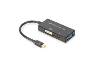 CONVERSOR DIGITUS DISPLAYPORT MINI DP- HDMI+DVI+VGA M-H/H/H 0,2m3 1 CE dorado bl