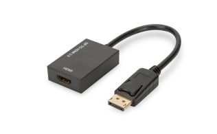 CONVERSOR DIGITUS VIDEO DISPLAYPORT HDMI TIPO A M/F 0.2M W/INTERLOCK DORADO NEGR