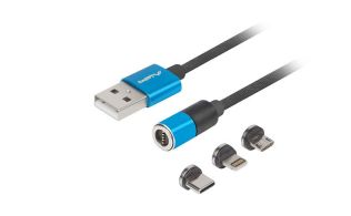 CABLE LANBERG 3EN1 USB 2.0 USB-C,MUSB ,LIGHTNING,QCHARGE 3.0 MAGNETICO AZUL 1M