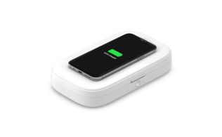 SANITIZADOR CON BASE DE CARGA QI INALAMBRICA 10W (ALIMENTADOR INCLUIDO) BLANCO