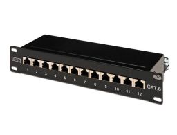 PATCH PANEL DIGITUS CAT6 CLASE E APANTALLADO 12 PUERTOS RJ45 1U RACK NEGRO