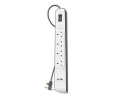 REGLETA BELKIN SURGERSTRIP 4 TOMAS 2x USB/ A PROTECCION ANTIPICOS BLANCO MONTABL