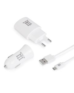 KIT DE VIAJE 3IN1 MAILLON CARGADOR PARED USB 1 CONECTOR + CARGADOR COCHE + CABLE