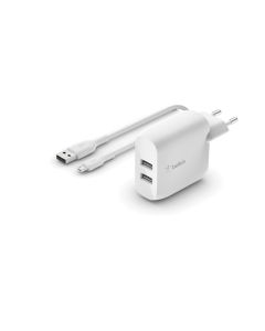ADAPTADOR DE CORRIENTE BELKIN BLANCO 2x USB/ A+ CABLE USB/ A A microUSB