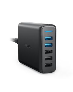 ADAPTADOR CORRIENTE ANKER POWERPORT SPEED 5 63W 5x USB NEGRO