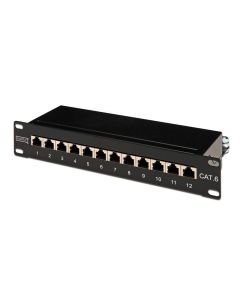 PATCH PANEL DIGITUS CAT6 CLASE E APANTALLADO 12 PUERTOS RJ45 1U RACK NEGRO