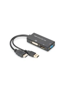 CONVERSOR VIDEO DIGITUS HDMI - DP+DVI+VGA M-H/H/H 0,2M 3 EN 1 C NEGRO DORADO