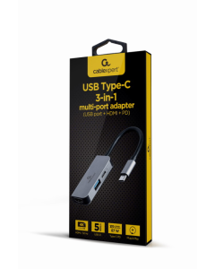 ADAPTADOR MULTIPUERTO USB TIPO C 3 EN 1 PUERTO USB HDMI PD PLATA