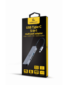 ADAPTADOR MULTIPUERTO GEMBIRD USB TIPO C 5 EN 1 HUB HDMI PD AUDIO ESTERO