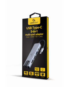 ADAPTADOR MULTIPUERTO USB TIPO C 5 EN 1 HUB HDMI PD LAN