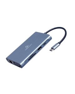 ADAPTADOR MULTIP GEMBIRD USBC 7EN1 HUB3.0,HDMI,VGA,PD,LECTOR TARJETAS,AUDIOGRIS