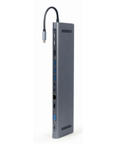 ADAPTADOR MULTIPUERTO GEMBIRD USBC 9EN1 HUB,HDMI,VGA,PD,LECTOR,LAN,AUDIO3,5