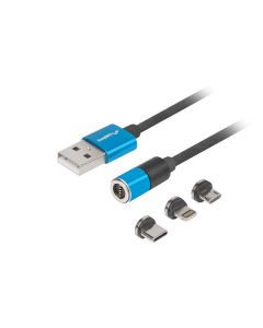 CABLE LANBERG 3EN1 USB 2.0 USB-C,MUSB ,LIGHTNING,QCHARGE 3.0 MAGNETICO AZUL 1M