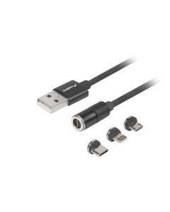 CABLE LANBERG 3EN1 USB 2.0USB-C ,MUSB,LIGHTNING, QCHARGE 3.0 MAGNETICO NEGRO 1M