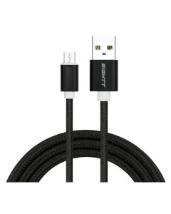 CABLE EIGHTT USB A MICROUSB 1MTS TRENZADO DE NYLON NEGRO. CARCASA DE ALUMINIO
