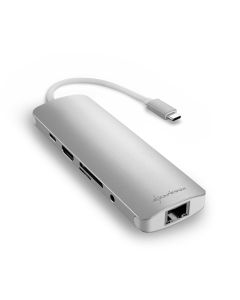 HUB USB SHARKOON 3X3.0 TIPO C,RJ45 LECTOR TARJETAS,HDMI PLATA