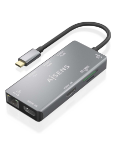 HUB AISENS USB-C DOCK 9 EN 1 USB-C 2XHDMI RJ45 2XUSB-A 3.0 USB-A 2.0 PD