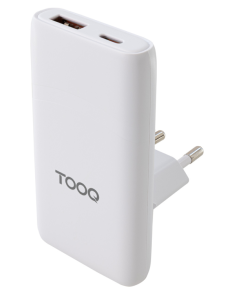 CARGADOR TOOQ PARED GAN USB-C/PD+USB-A/QC 65W, BLANCO
