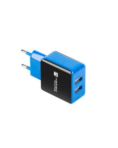 CARGADOR NATEC 2XUSB 5V 2.1A, 230V NEGRO AZUL