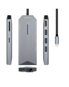 HUB AISENS USB-C DOCK 8 EN 1 USB-C 1xHDMI 1xRJ45 3xUSB 1xPD 1xSD 1xMICR-SD 15CM