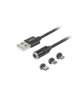 CABLE LANBERG 3EN1 USB 2.0USB-C ,MUSB,LIGHTNING, QCHARGE 3.0 MAGNETICO NEGRO 1M