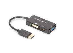 CONVERSOR DIGITUS DISPLAYPORT DP - HDMI+DVI+VGA M-H/H/H 0,2M 3 1 CE DORADO NEGRO