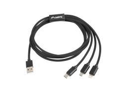 CABLE LANBERG 3EN1 USB USB-C MACHO,MICRO USB MACHO, LIGHTNING MACHO NEGRO 1.8M