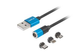 CABLE LANBERG 3EN1 USB 2.0 USB-C,MUSB ,LIGHTNING,QCHARGE 3.0 MAGNETICO AZUL 1M
