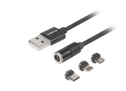 CABLE LANBERG 3EN1 USB 2.0USB-C ,MUSB,LIGHTNING, QCHARGE 3.0 MAGNETICO NEGRO 1M