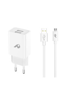ADAPTADOR DE RED ENJOY USB 2 USB X 5V/24A CON CABLE MICRO USB BLANCO