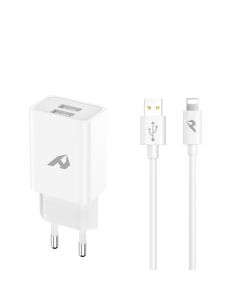 ADAPTADOR DE RED ENJOY USB 2 USB X 5V/24A CON CABLE LIGHTNING BLANCO