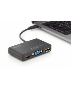 CONVERSOR HUB DIGITUS VIDEO A/V 4 EN 1 USB TIPO C SALIDA DP+HDMI+DVI+VGA 4K
