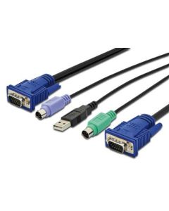 CABLE KVM DIGITUS VGA PS/2 USB HD DB15/M 2xMINIDIN6/M USB TIPO A/M HD DB15/M 3M