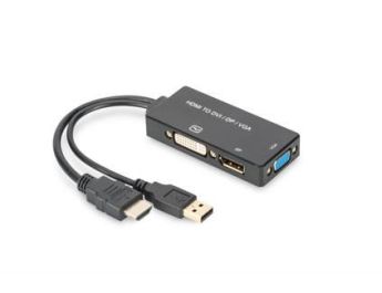 CONVERSOR VIDEO DIGITUS HDMI - DP+DVI+VGA M-H/H/H 0,2M 3 EN 1 C NEGRO DORADO
