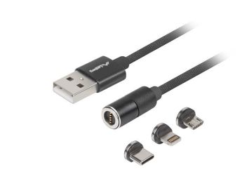CABLE LANBERG 3EN1 USB 2.0USB-C ,MUSB,LIGHTNING, QCHARGE 3.0 MAGNETICO NEGRO 1M